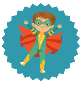 cartoon boy in super hero outfit confident over blue background