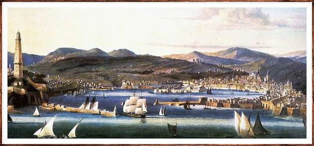 Old drawing of the Ancient Port of Genoa