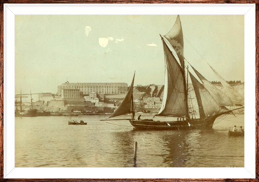 Old photo of a sailing ship in the Ancient Port