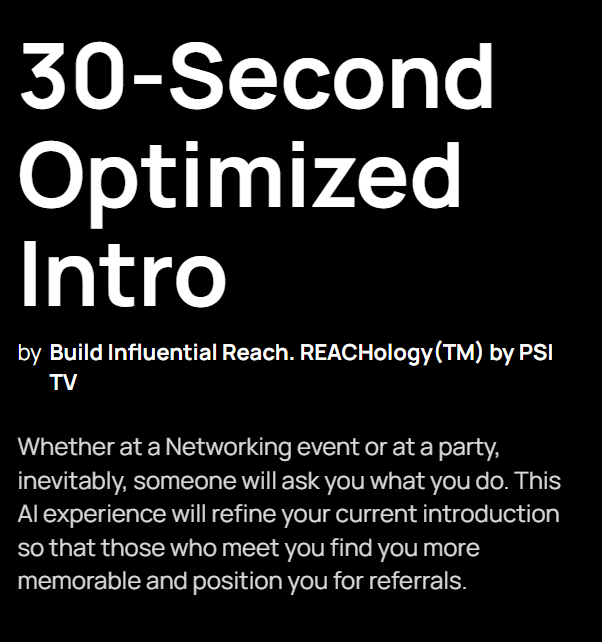 An image of the 30-second Optimized Intro AI tool with its description.