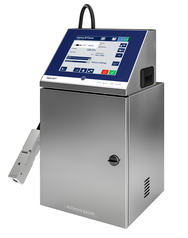 alt="Drukarka przemysłowa alphaJET 5 na linii produkcyjnej"