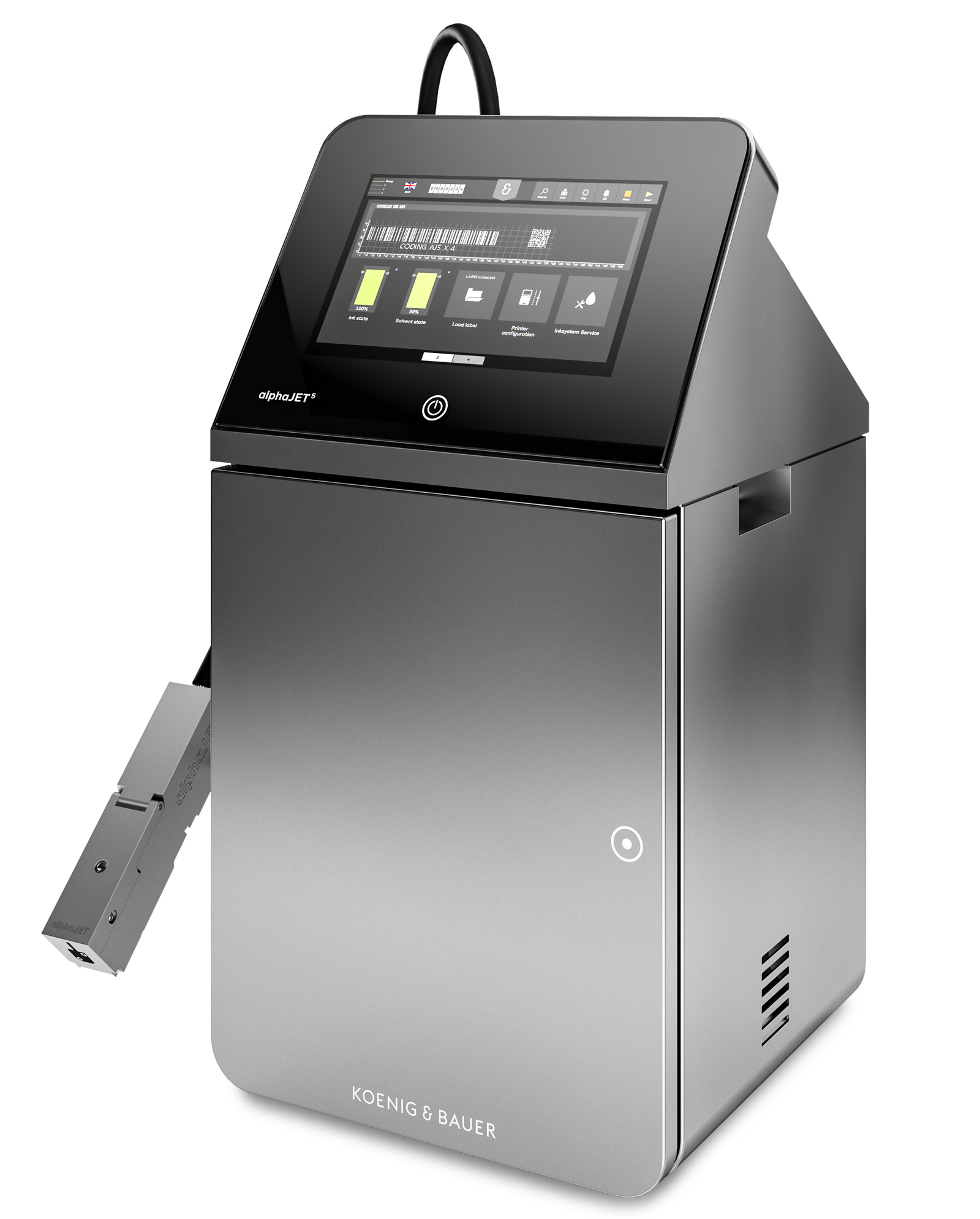 alt="Drukarka przemysłowa alphaJET 5 na linii produkcyjnej"