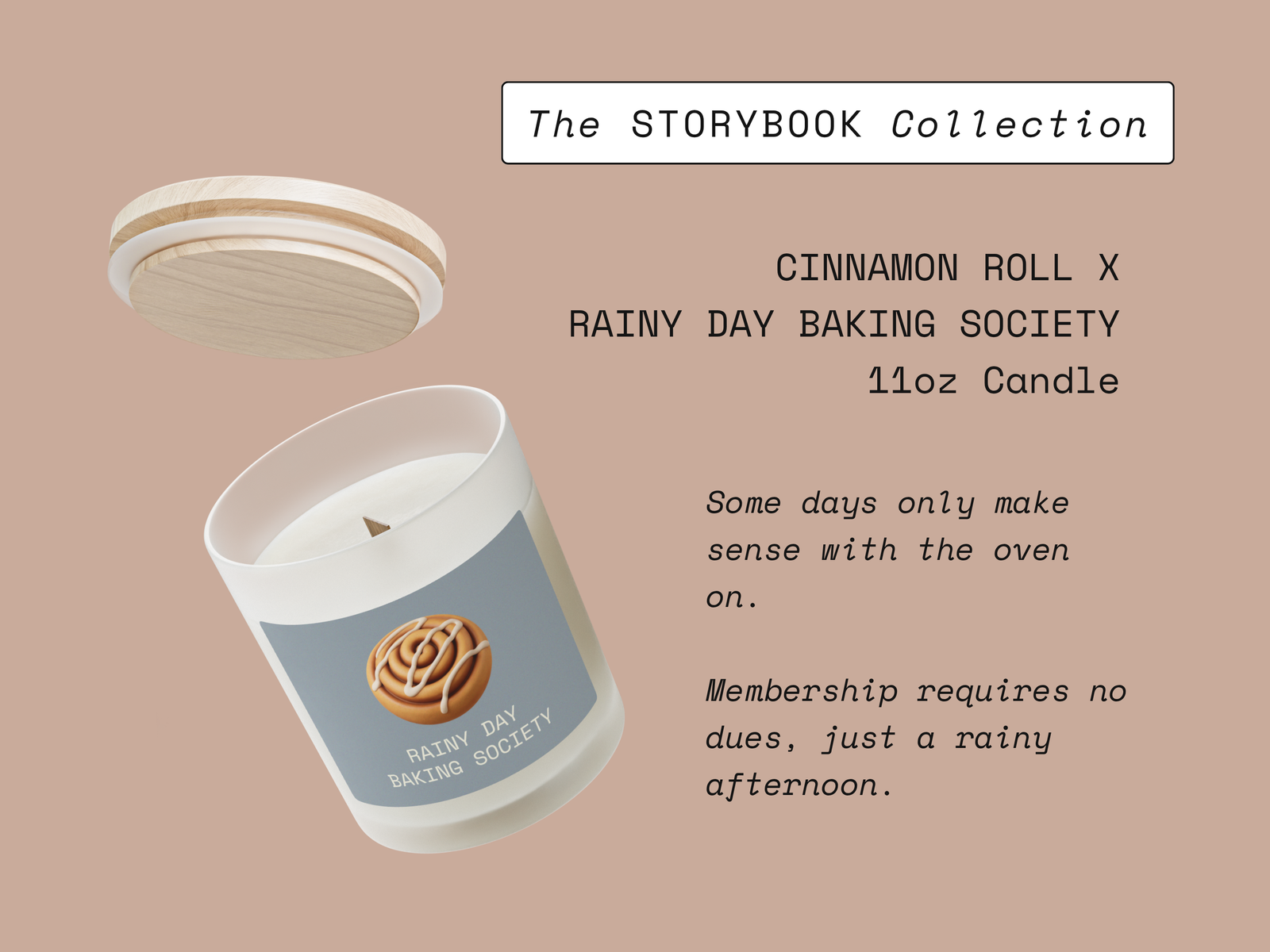Mockup of our Cinnamon & Rainy Day Baking Society Scented Candle.